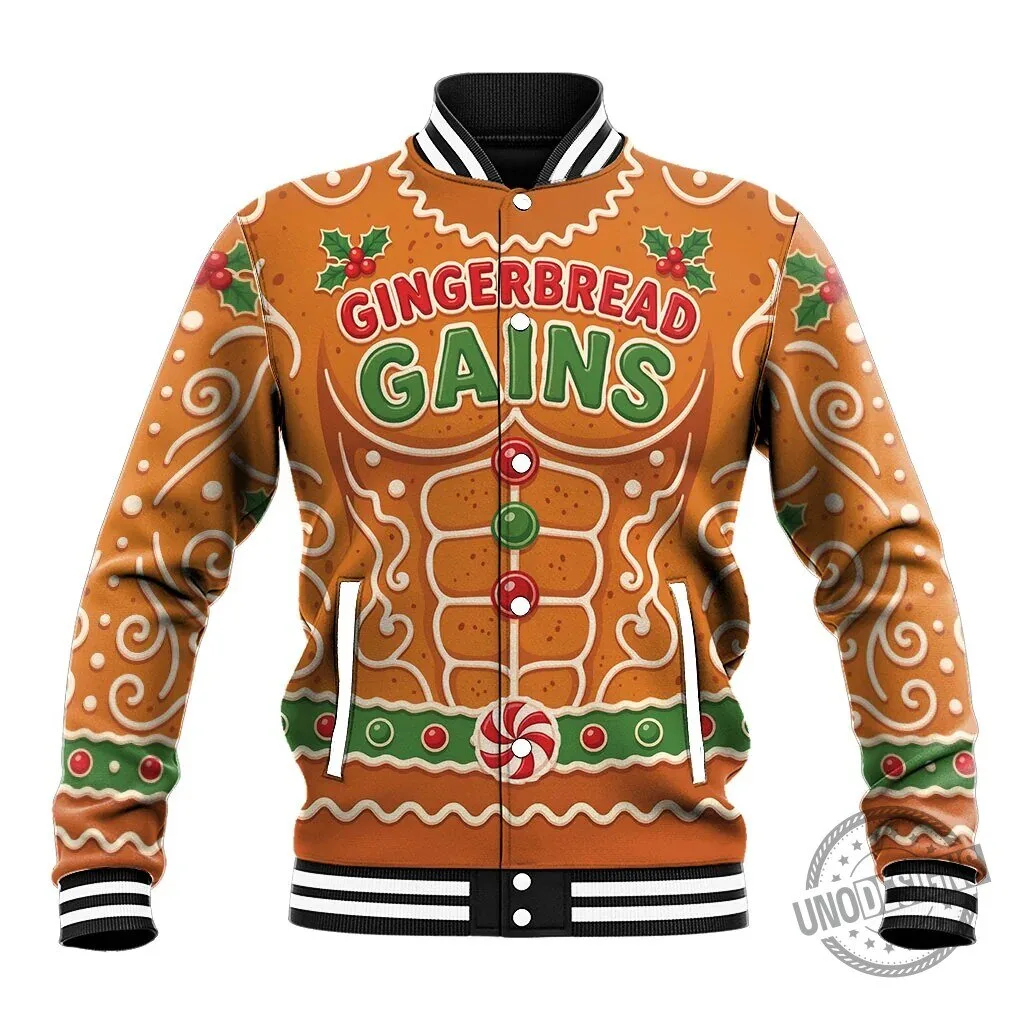 Funny Christmas Gingerbread Man Bodybuilder Gingerbread Gains Jacket