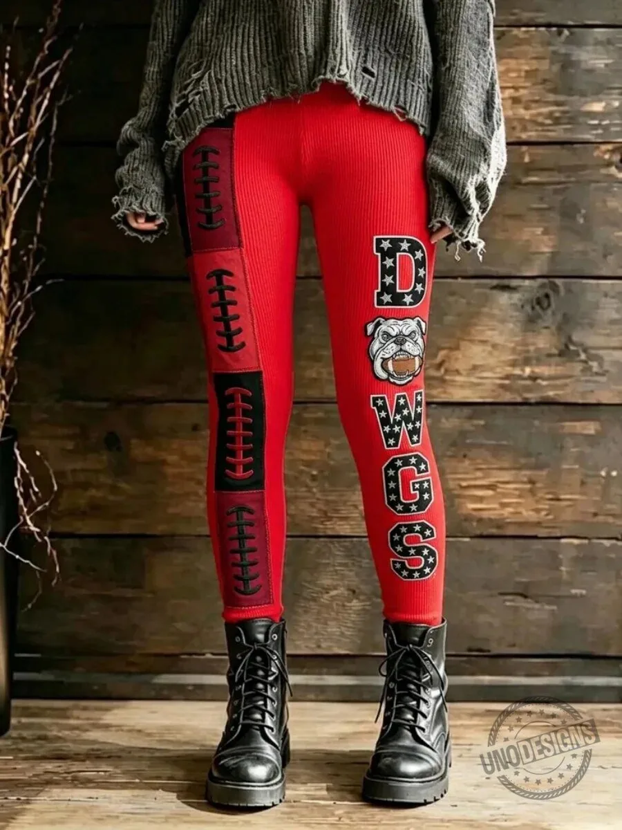 Georgia Bulldogs Women's Red Football Patchwork Knit Leggings