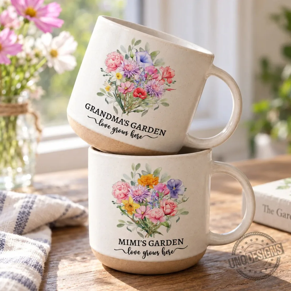 Personalized Birth Flower Bouquet Grandma's Garden Love Grows Here Mug Personalized Birth Flower Bouquet Grandma's Garden Love Grows Here Mug