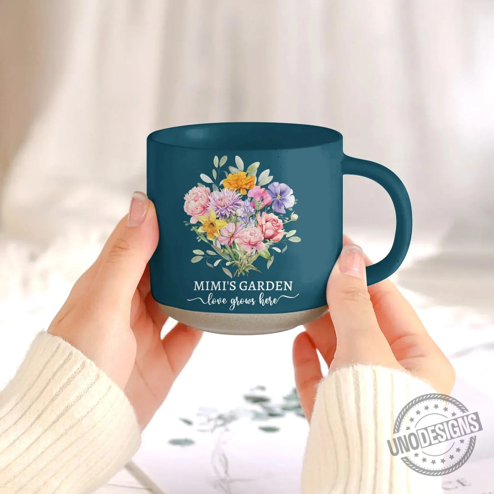 Personalized Birth Flower Bouquet Grandma's Garden Love Grows Here Mug 12 Personalized Birth Flower Bouquet Grandma