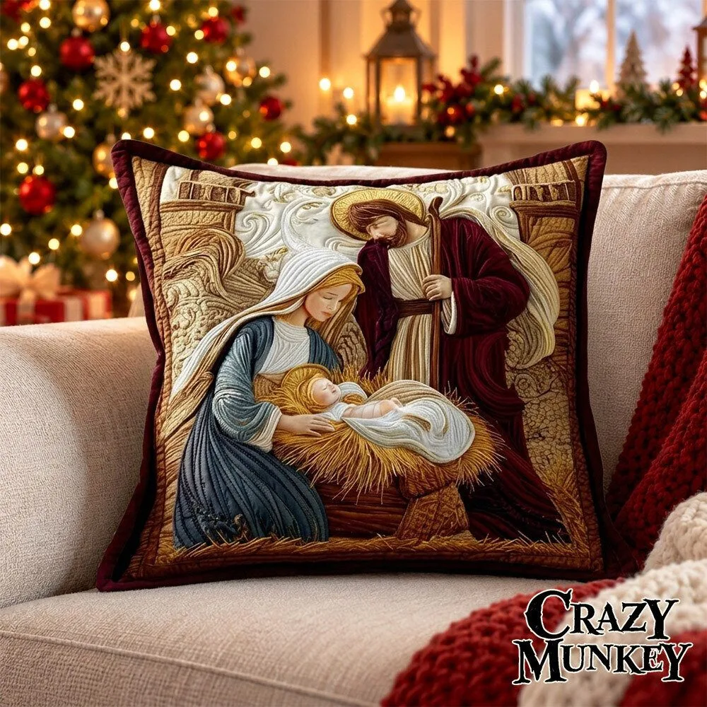 Sacred Embrace Christmas Quilted Art Decorative Pillow Case | Home Decor