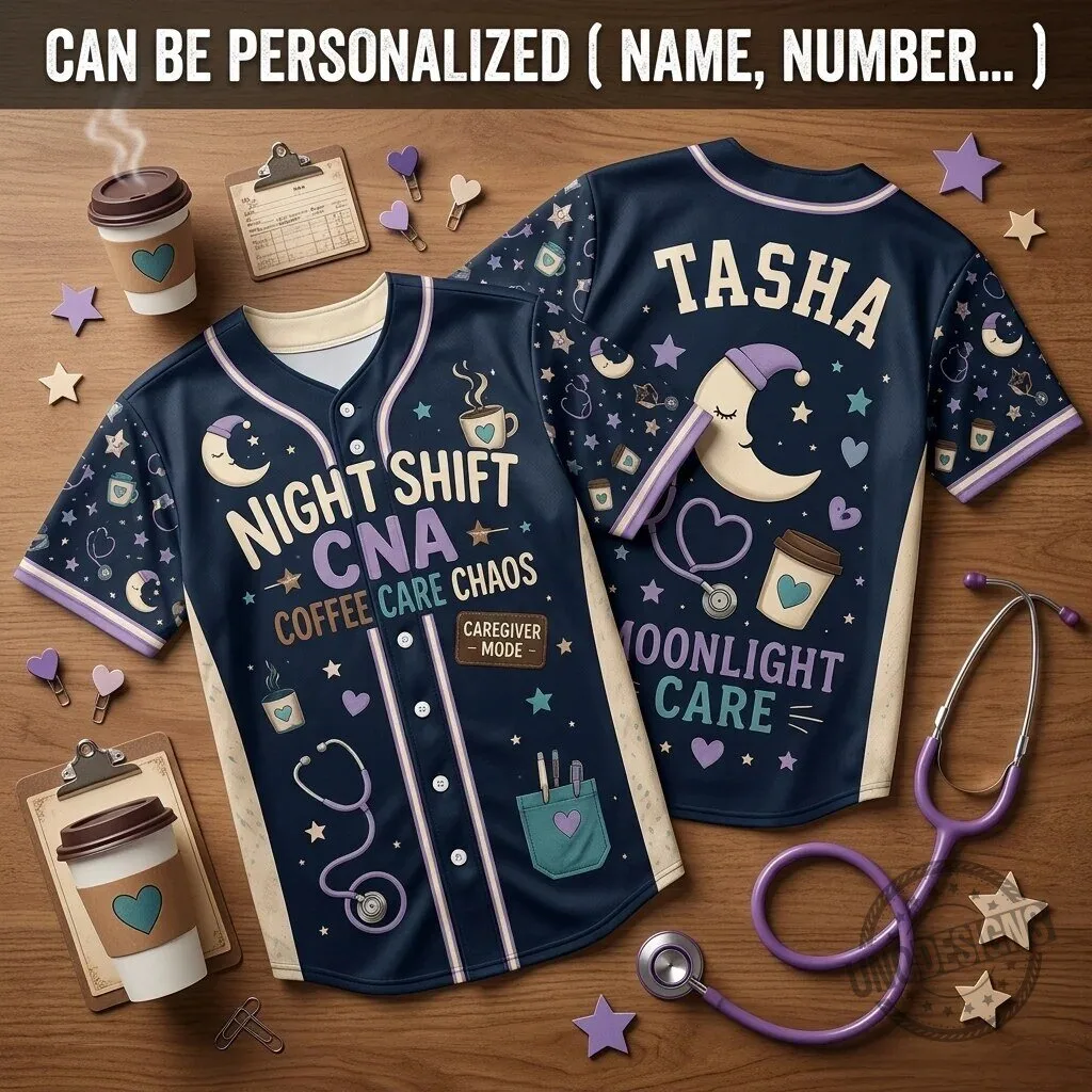 Night Shift CNA Coffee Care Chaos Moonlight Care Personalized Baseball Jersey
