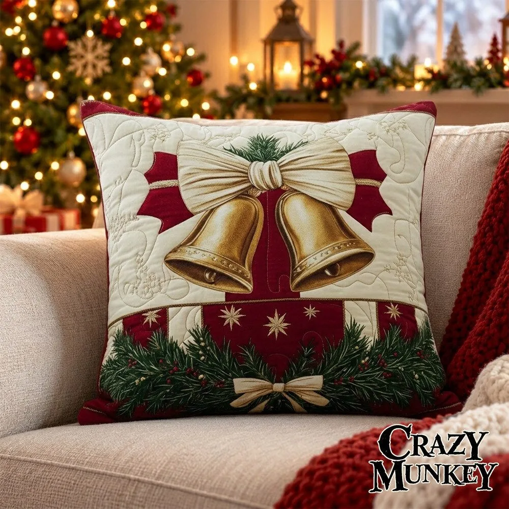 Happy Holiday Christmas Quilted Art Throw Pillow Case | Home Decor