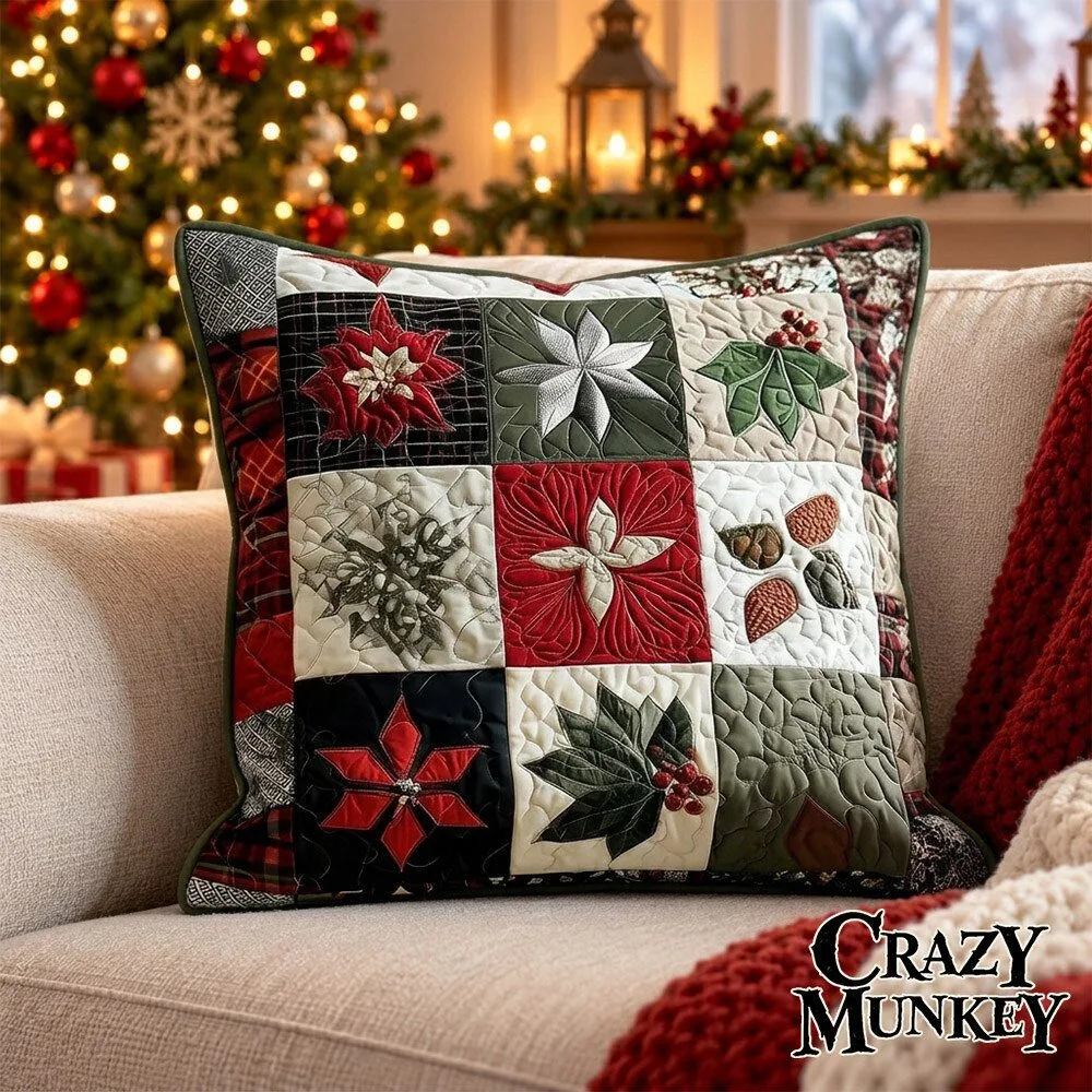 Snowy Pattern Winter Christmas Quilted Art Pillow Case | Home Decor