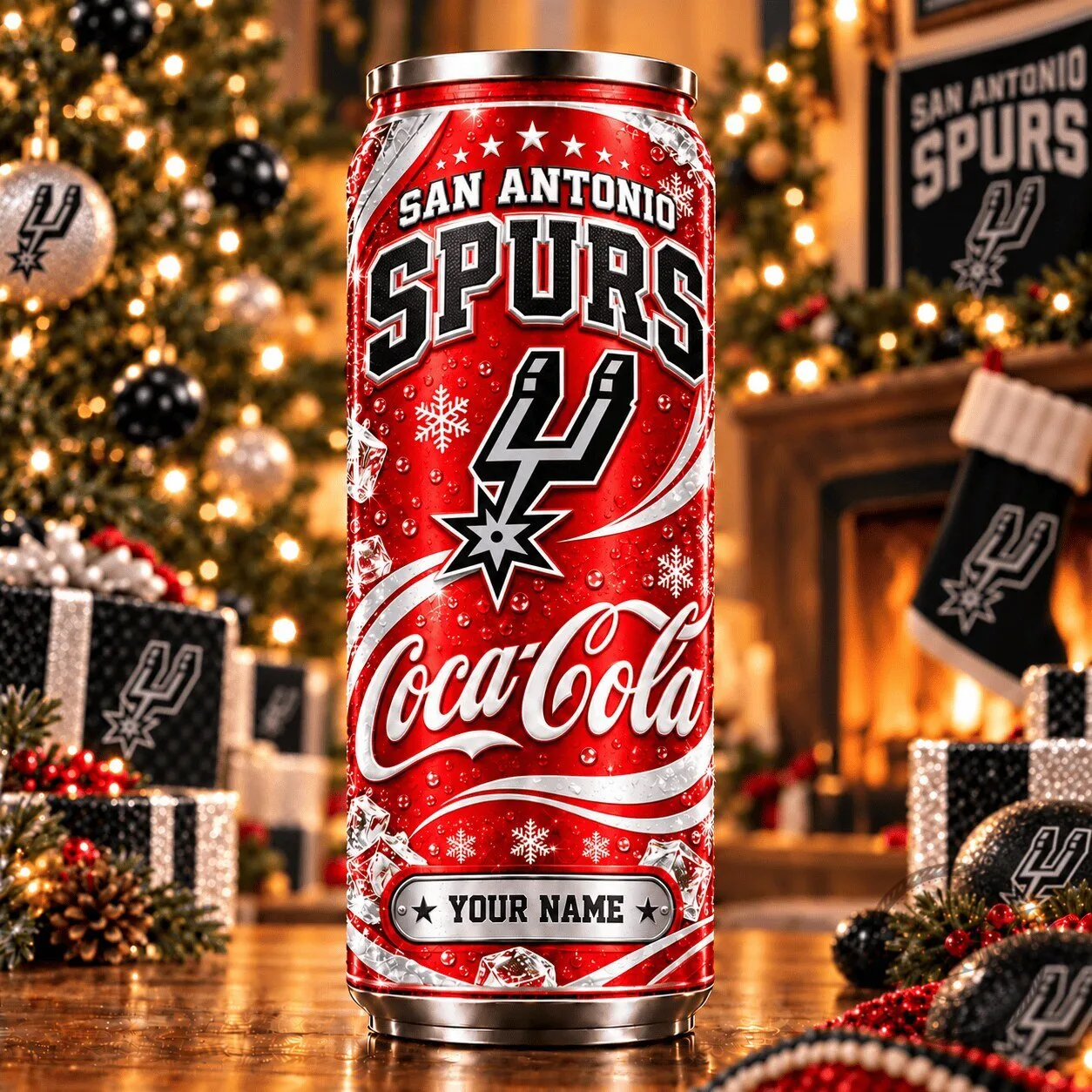 San Antonio Spurs Coca-Cola Christmas Custom Name Can Tumbler
