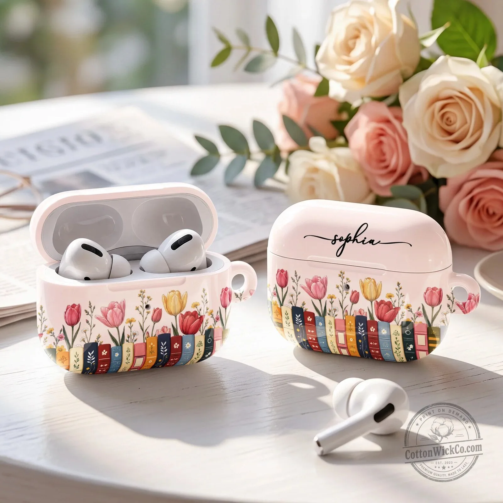 Personalized Floral Bookshelf AirPods Case with Custom Name for Book Lovers 9 Personalized Floral Bookshelf AirPods Case with Custom Name for Book Lovers