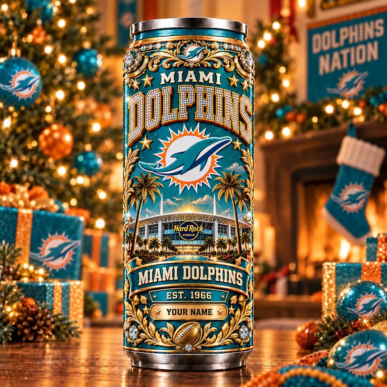 Miami Dolphins NFL Football Team Hard Rock Stadium Can Tumbler
