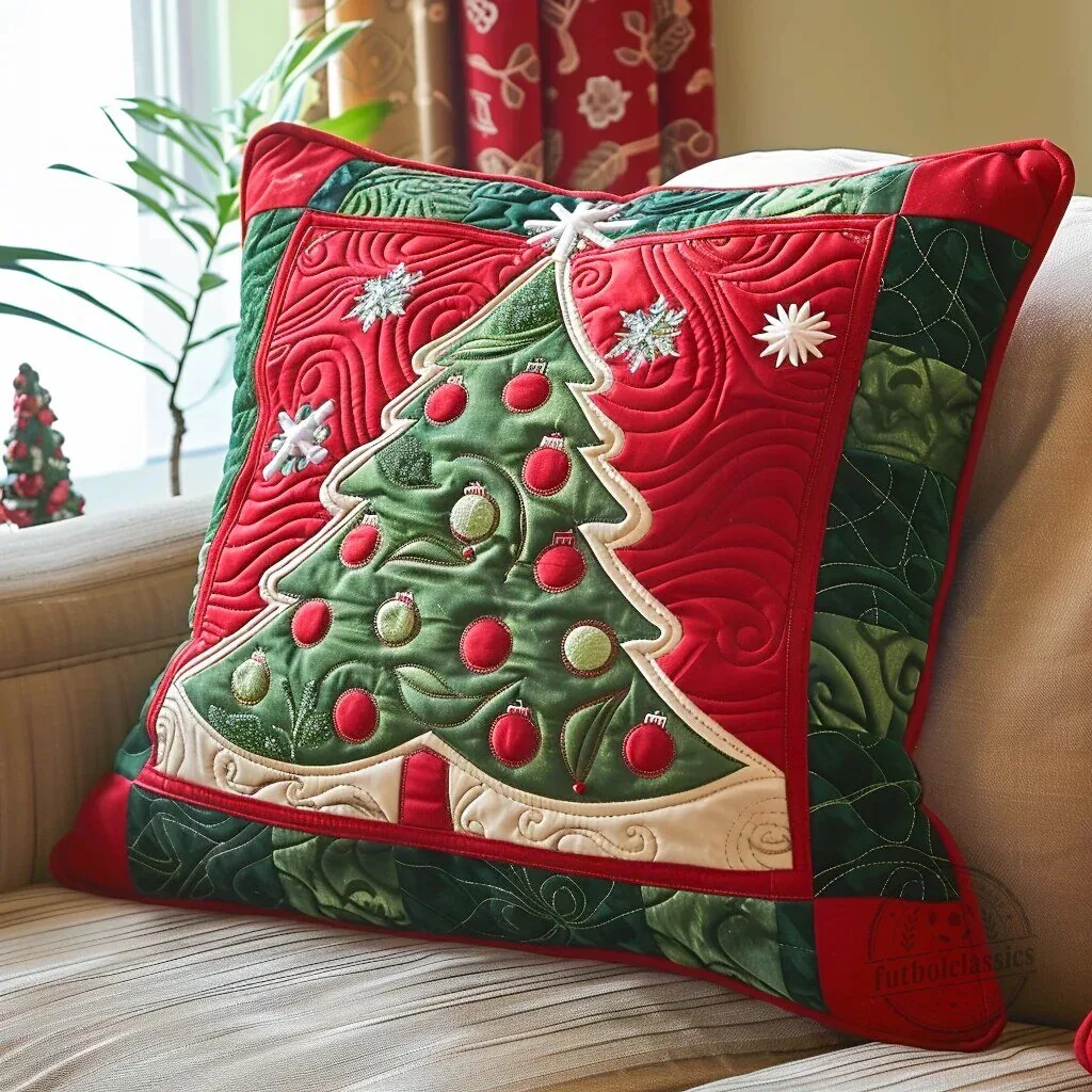 Christmas Tree Holiday Quilted Throw Pillow Cover 1 Christmas Tree Holiday Quilted Throw Pillow Cover