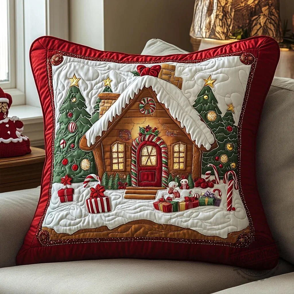 Gingerbread House Christmas Holiday Decorative Pillow
