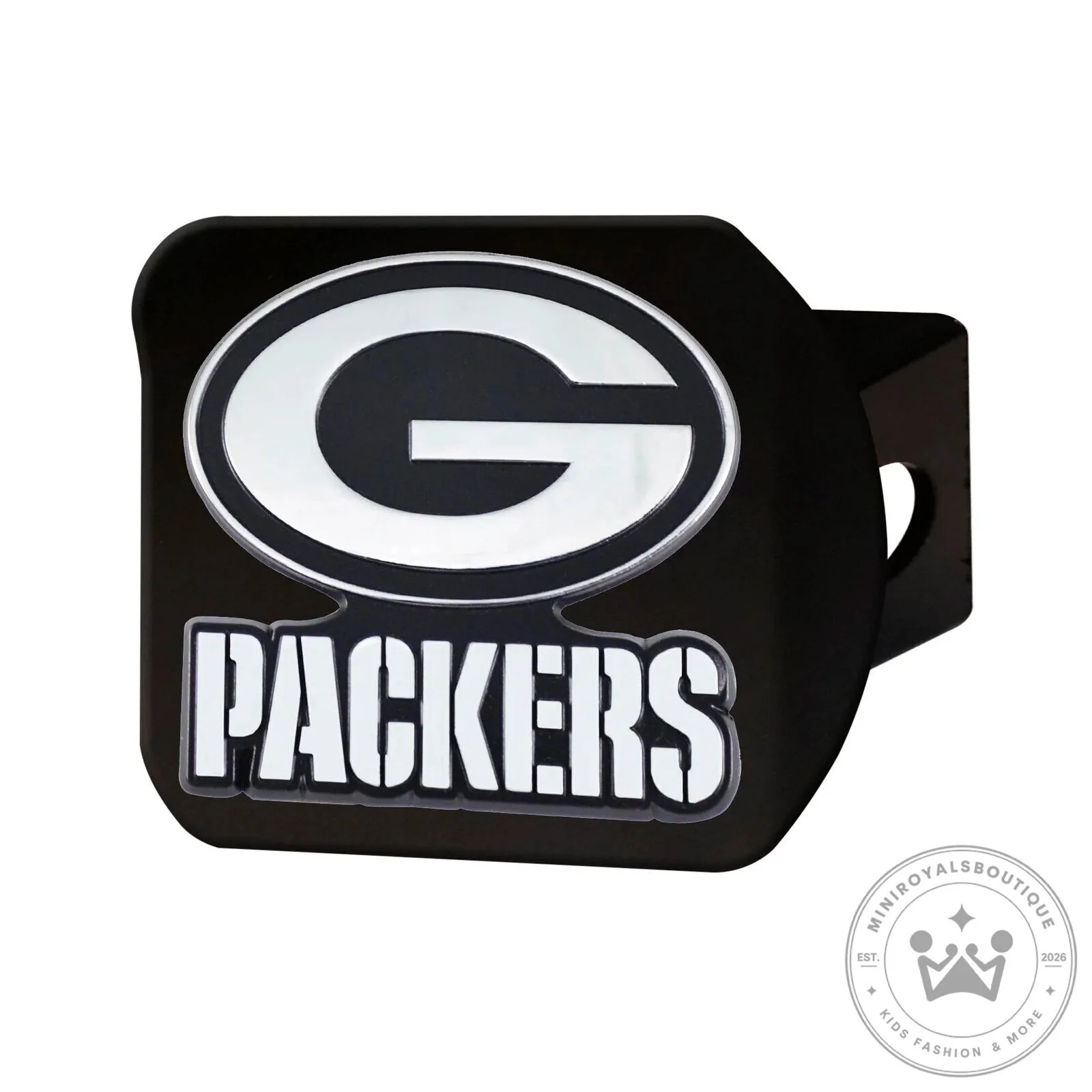 Green Bay Packers Chrome Logo Black Hitch Cover for Trucks and SUVs