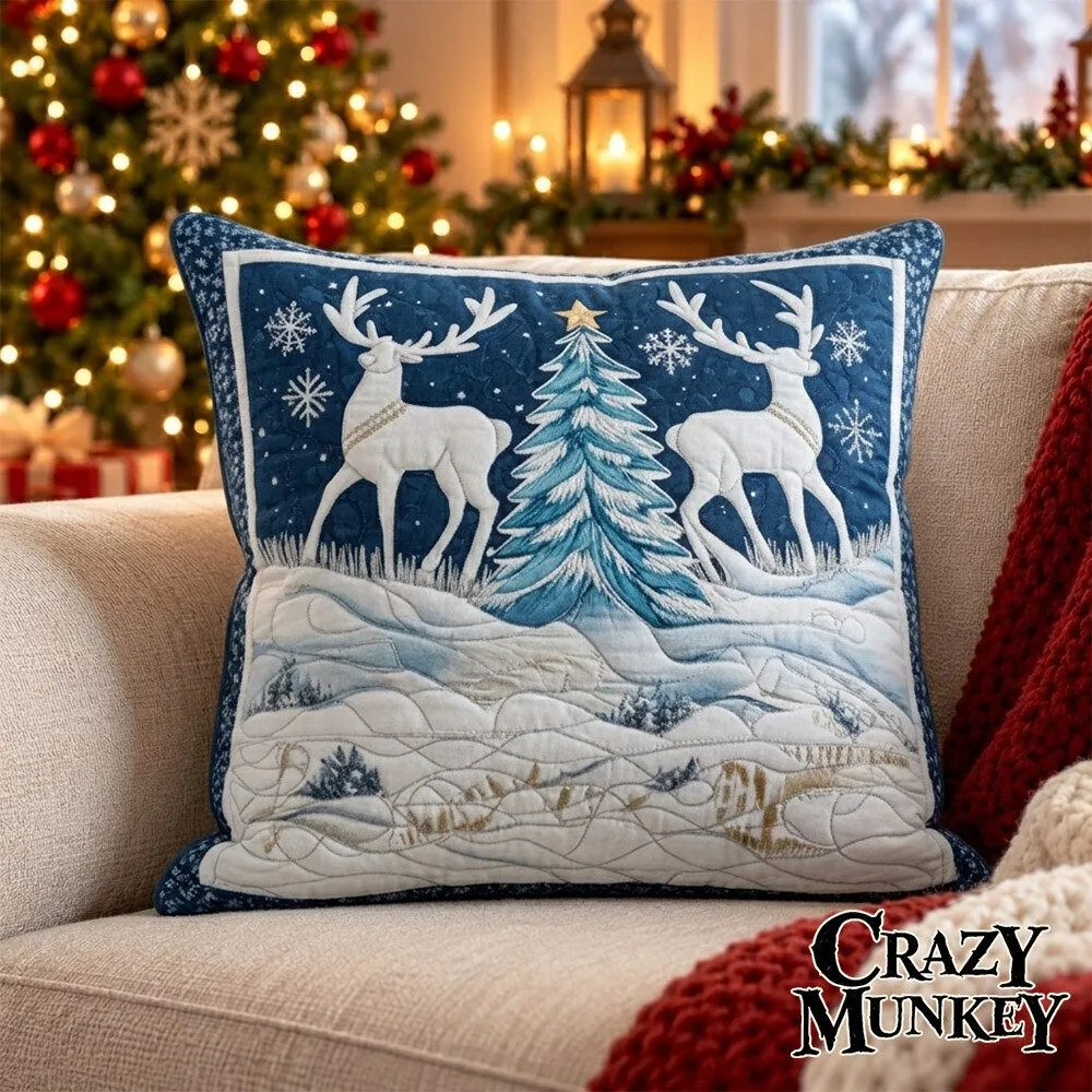 Festive Magic Christmas Quilted Art Decorative Pillow Case | Home Decor