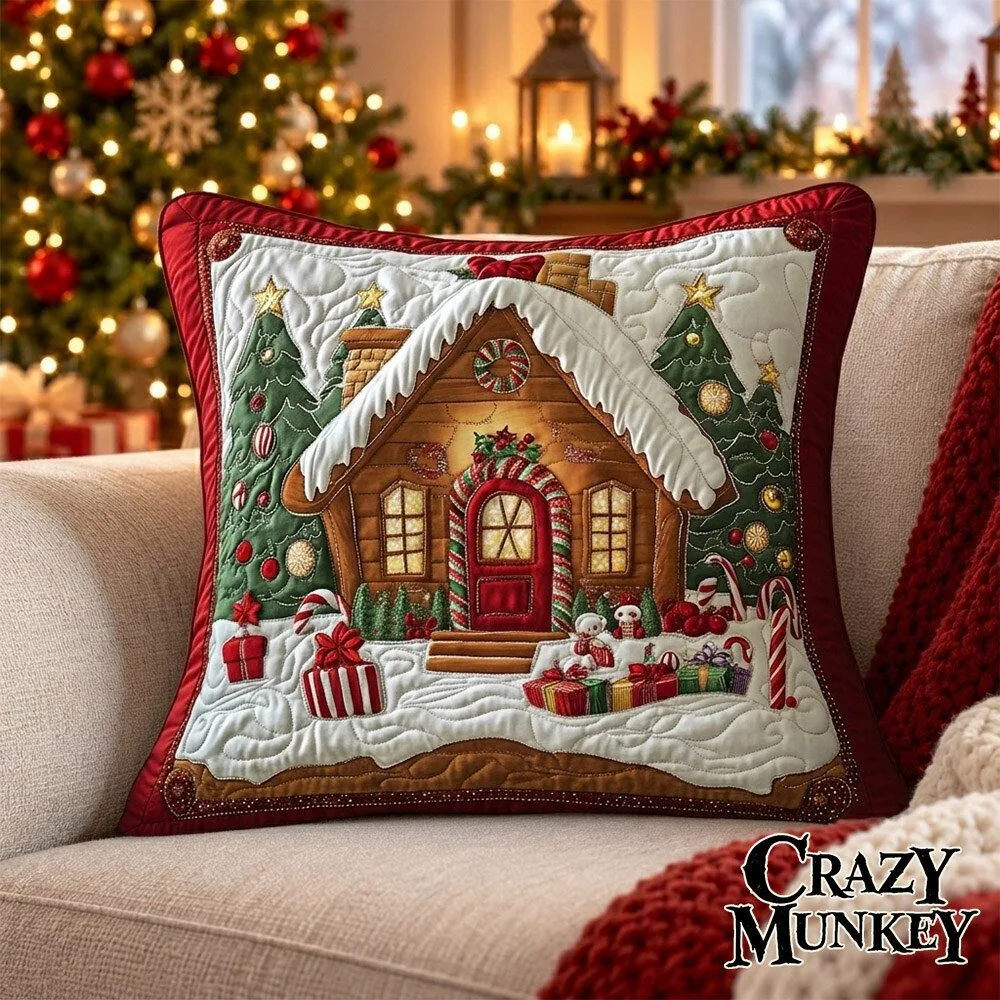 Ginger Snap Christmas Quilted Art Decorative Pillow Case | Home Decor