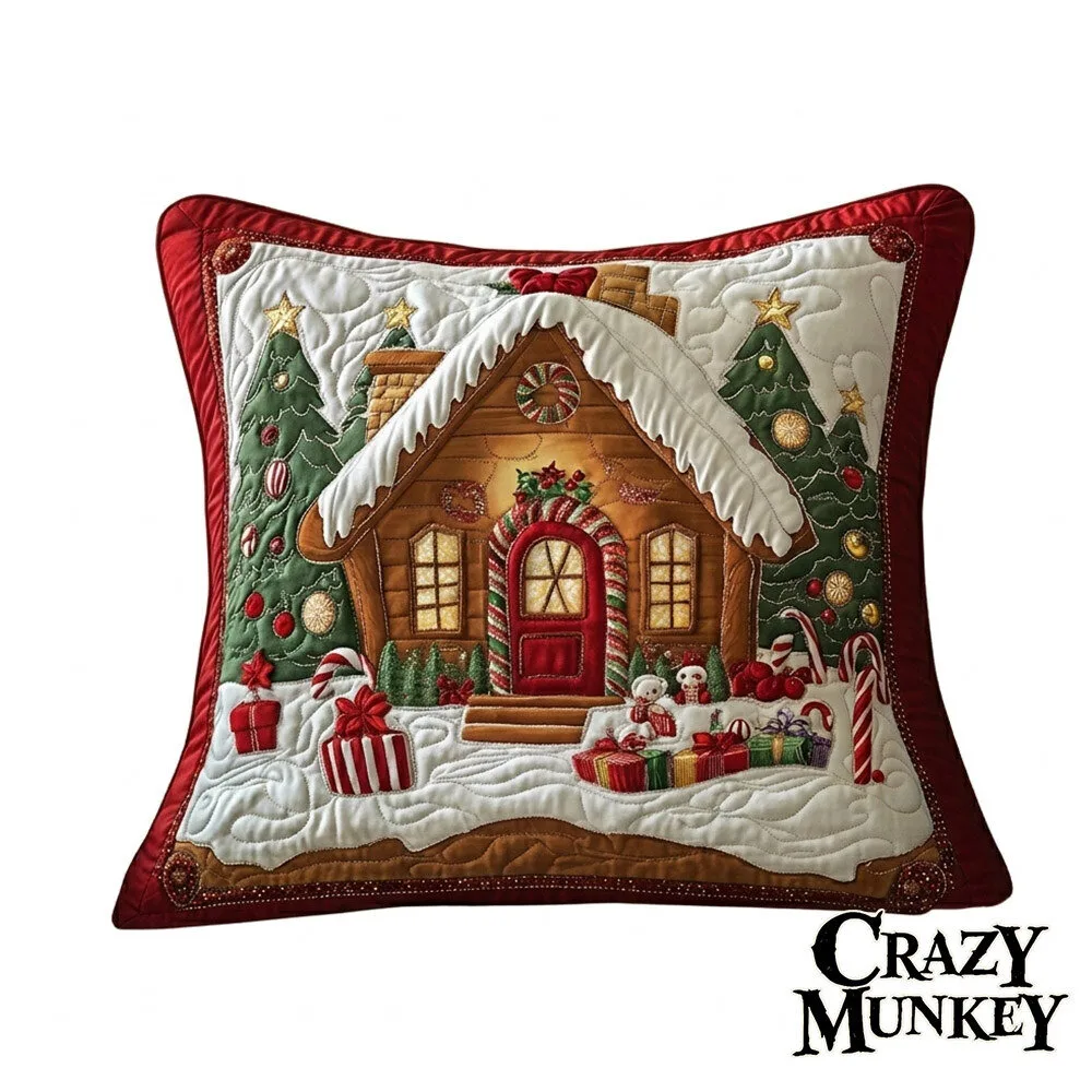 Ginger Snap Christmas Quilted Art Decorative Pillow Case | Home Decor 3 Ginger Snap Christmas Quilted Art Decorative Pillow Case | Home Decor