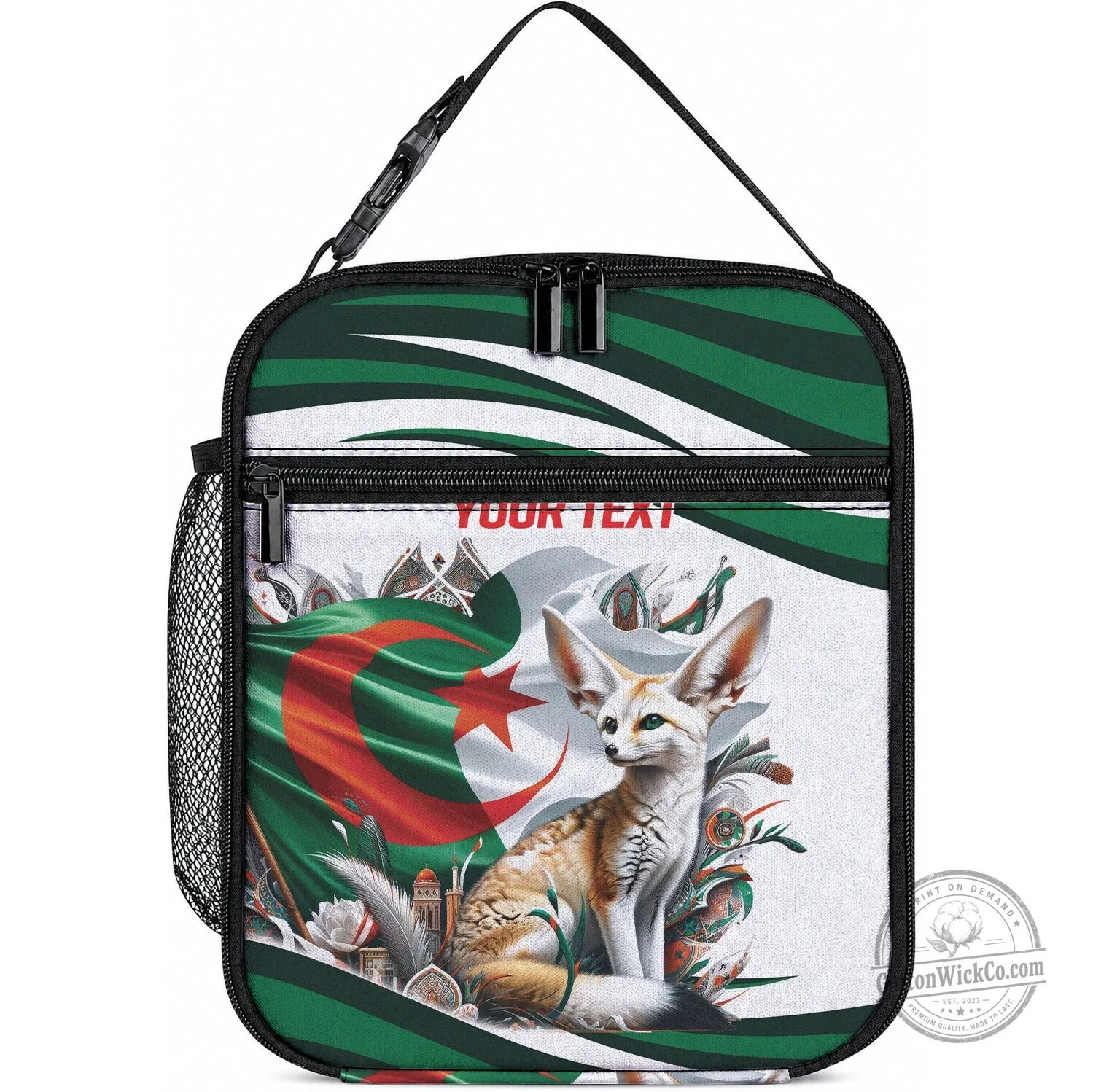 Algeria Flag Fennec Fox Insulated Lunch Bag with Algerian Culture Design 3 Algeria Flag Fennec Fox Insulated Lunch Bag with Algerian Culture Design