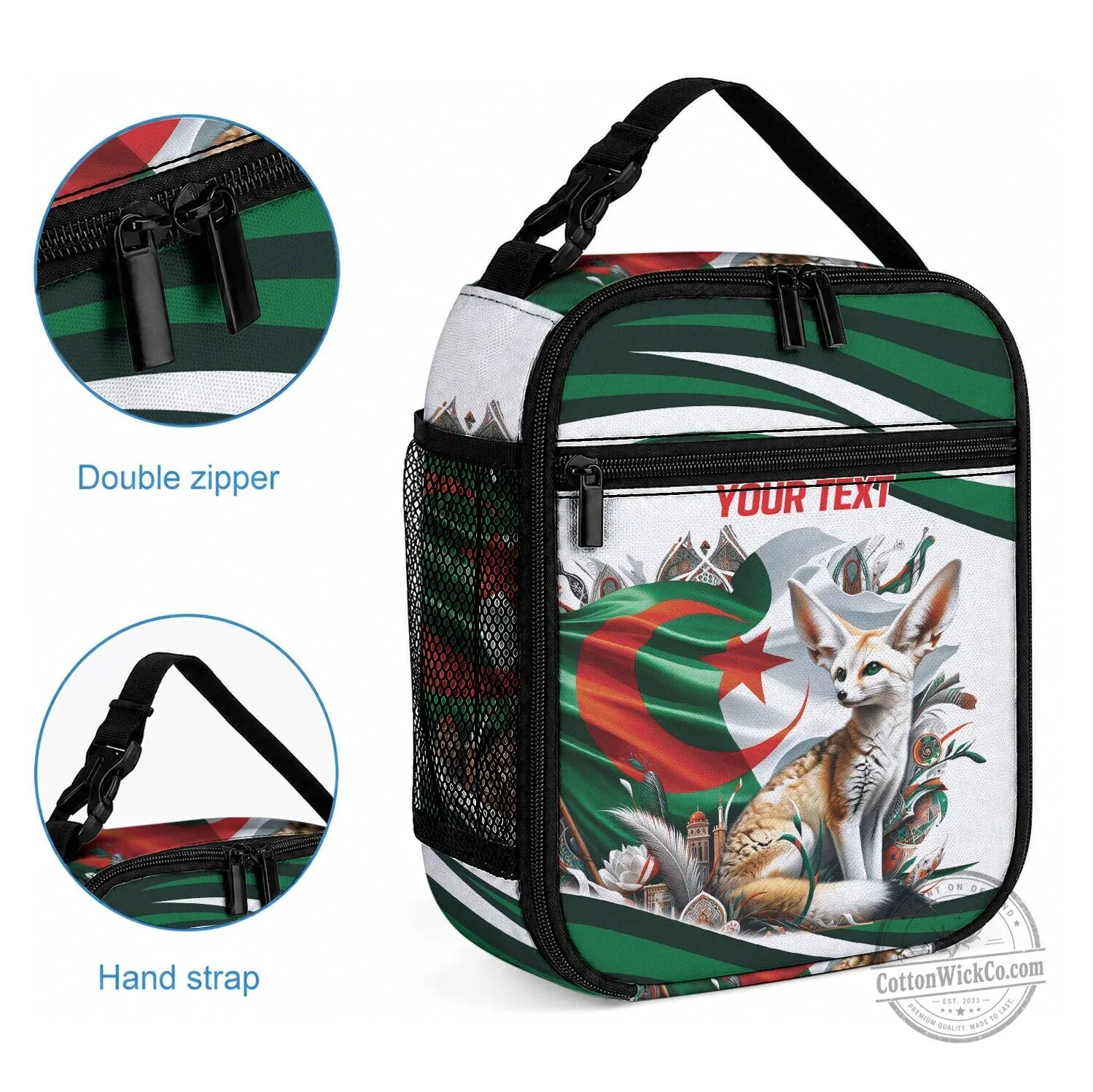 Algeria Flag Fennec Fox Insulated Lunch Bag with Algerian Culture Design 4 Algeria Flag Fennec Fox Insulated Lunch Bag with Algerian Culture Design