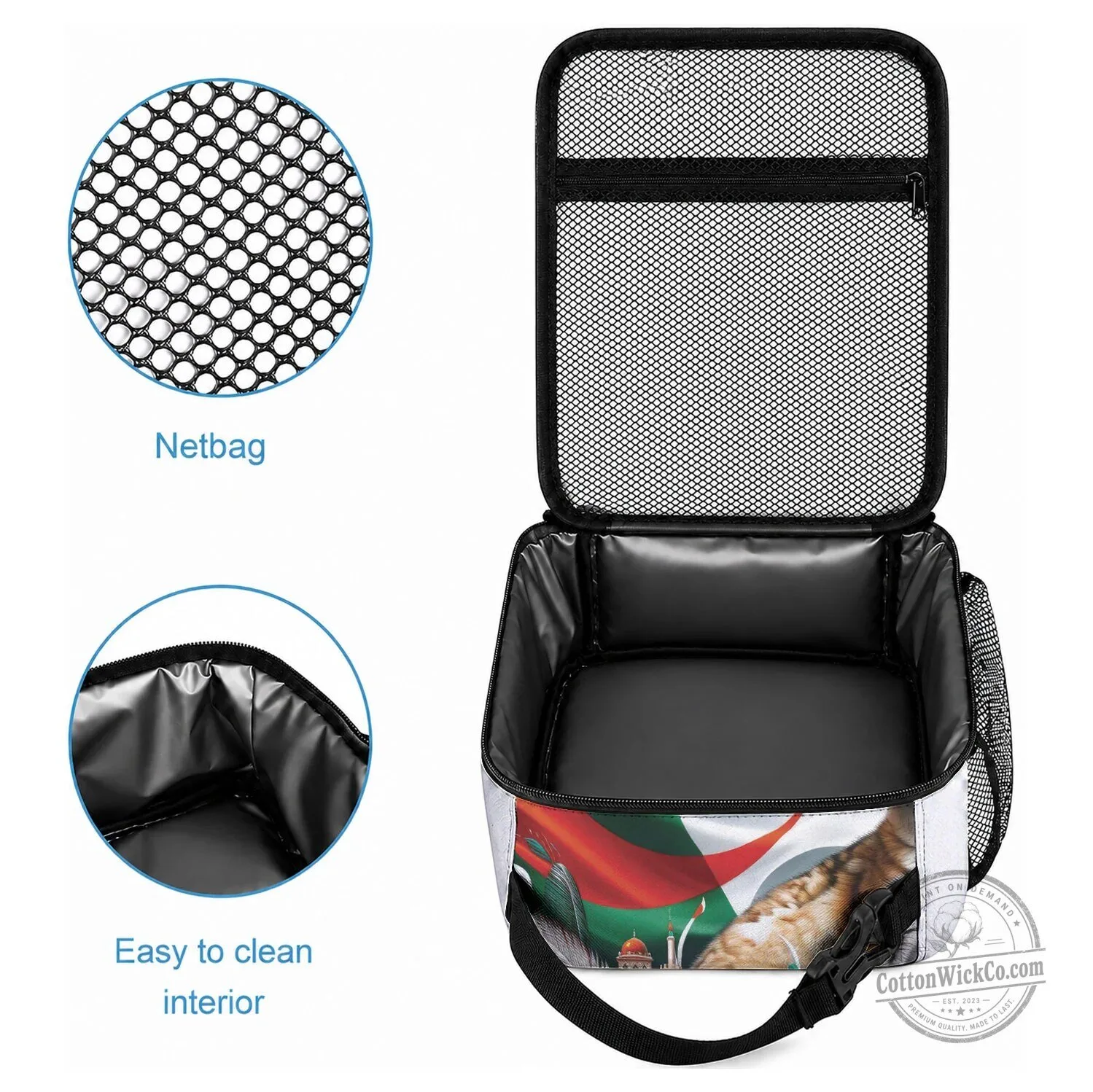 Algeria Flag Fennec Fox Insulated Lunch Bag with Algerian Culture Design 5 Algeria Flag Fennec Fox Insulated Lunch Bag with Algerian Culture Design