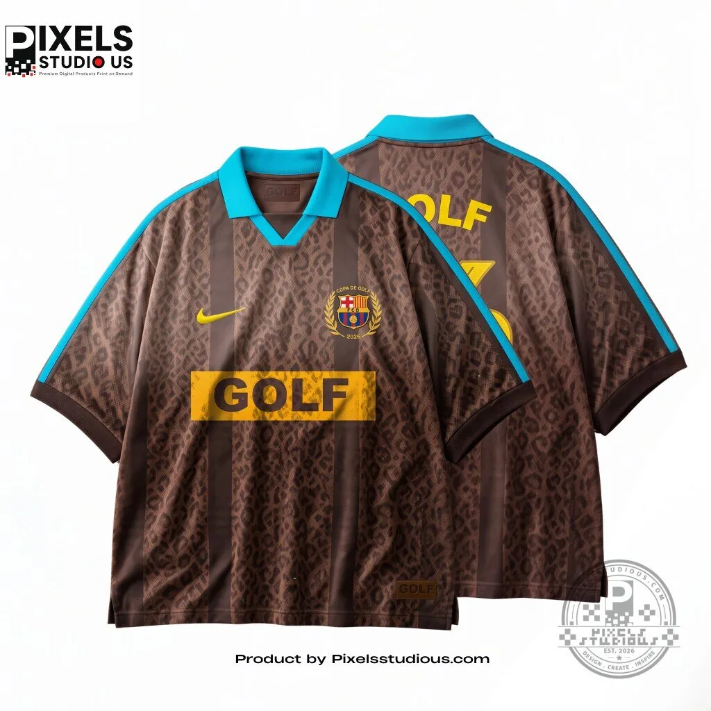 FC Barcelona x GOLF WANG Leopard Polo Jersey 5 FC Barcelona x GOLF WANG Leopard Polo Jersey 3D shirt or sports jersey with all-over print design