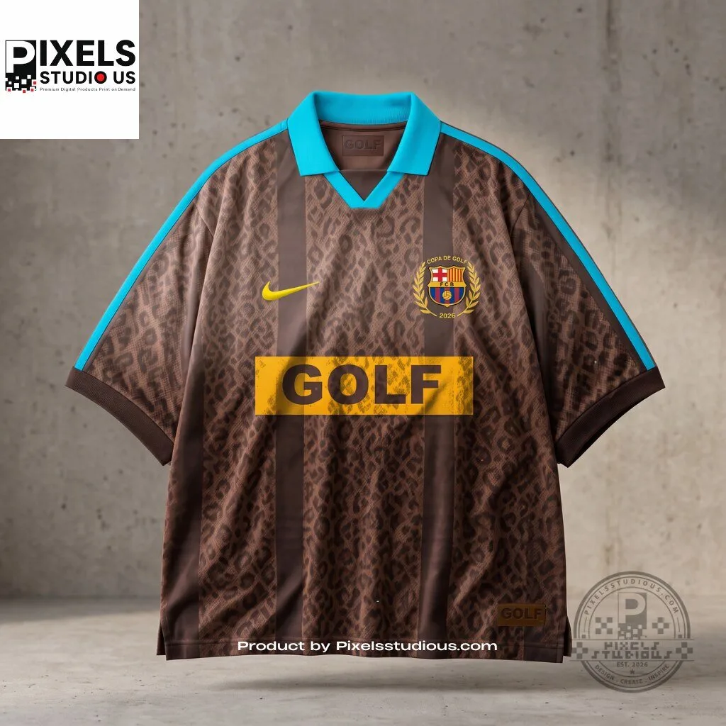 FC Barcelona x GOLF WANG Leopard Polo Jersey 6 FC Barcelona x GOLF WANG Leopard Polo Jersey 3D shirt or sports jersey with all-over print design