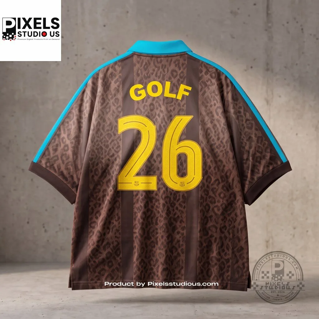 FC Barcelona x GOLF WANG Leopard Polo Jersey 7 FC Barcelona x GOLF WANG Leopard Polo Jersey 3D shirt or sports jersey with all-over print design