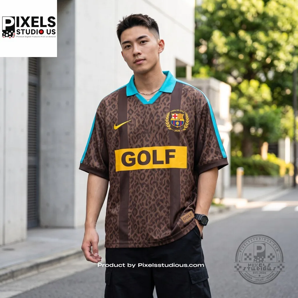 FC Barcelona x GOLF WANG Leopard Polo Jersey 8 FC Barcelona x GOLF WANG Leopard Polo Jersey 3D shirt or sports jersey with all-over print design