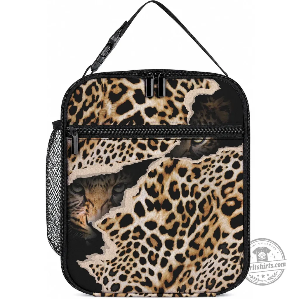 Leopard Skin Pattern Insulated Lunch Bag with Adjustable Strap
