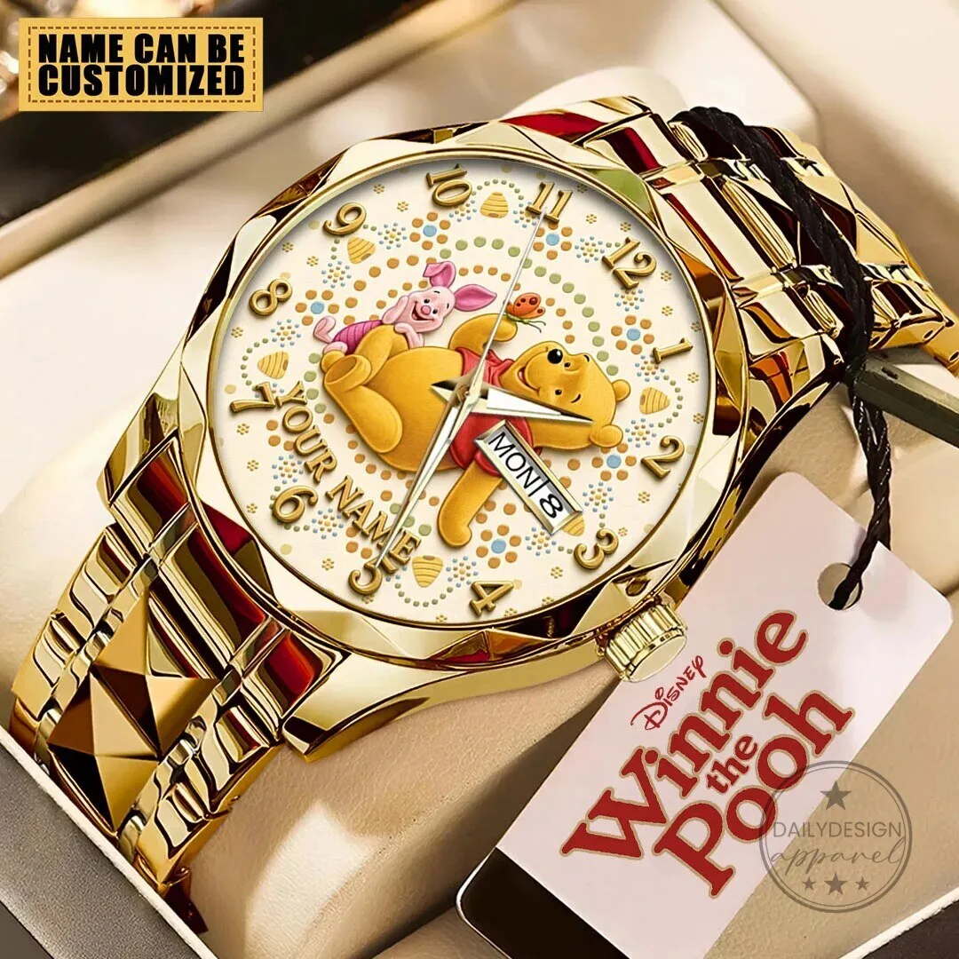 Winnie the Pooh and Piglet Gold Tone Stainless Steel Quartz Watch
