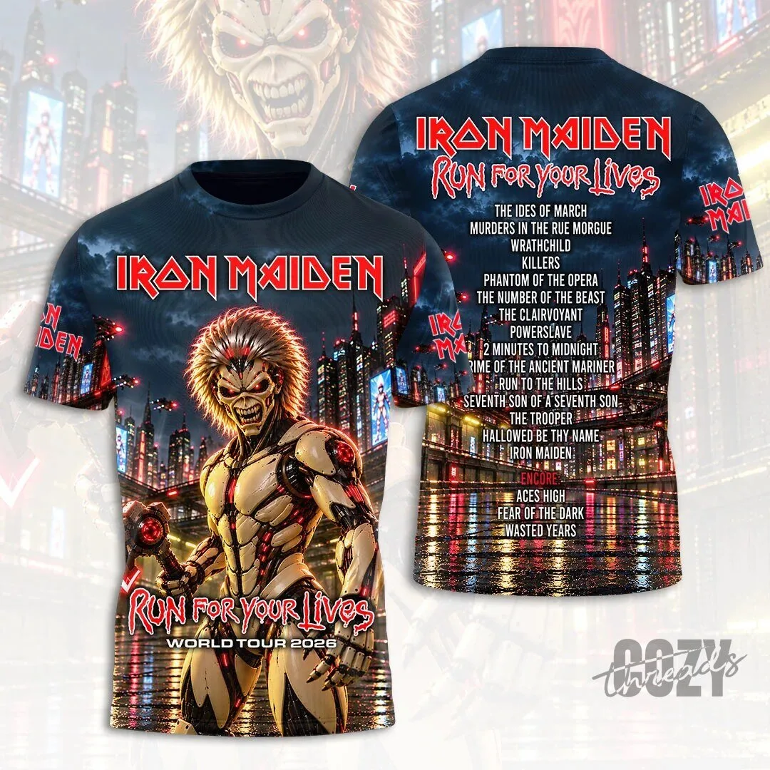 2026 Iron Maiden World Tour Graphic T-Shirt - Run For Your Lives Design