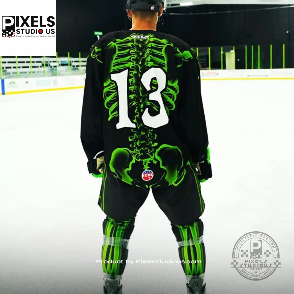 Savannah Ghost Pirates Glow-in-the-Dark Skeleton Halloween Theme Night Jersey 9 Savannah Ghost Pirates Glow-in-the-Dark Skeleton Halloween Theme Night Jersey 3D shirt or sports jersey with all-over print design