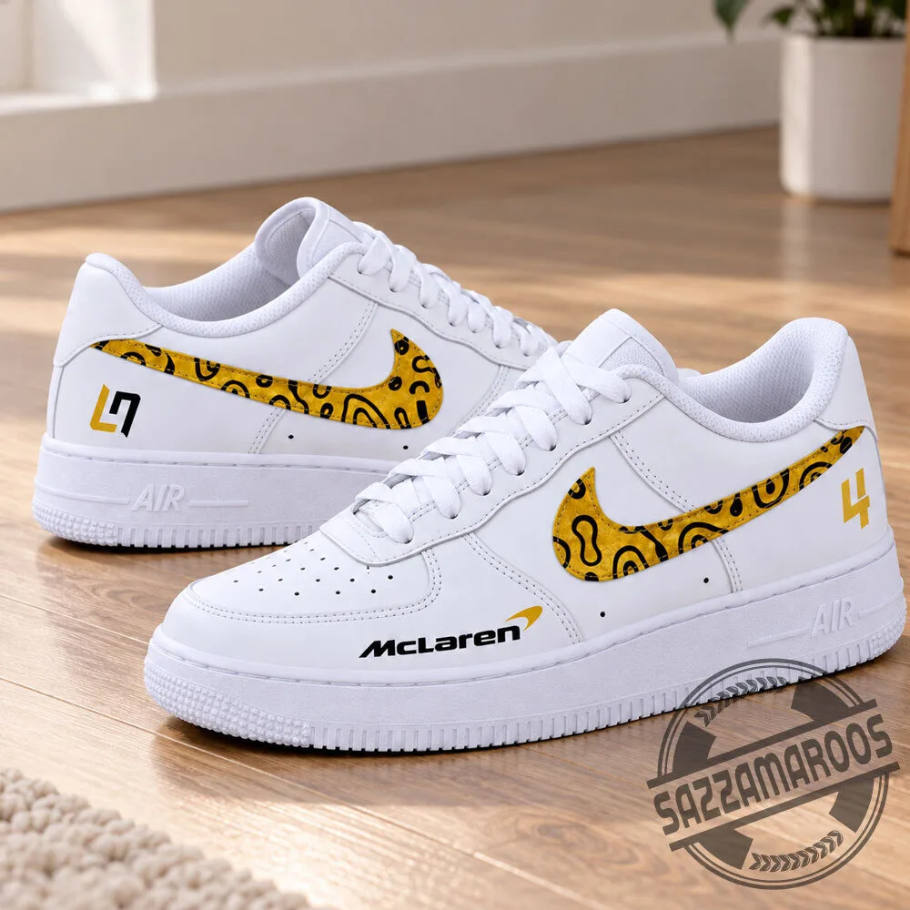 Lando Norris LN4 McLaren F1 Custom White Air Force 1 Sneakers Shoes 4 Lando Norris LN4 McLaren F1 Custom White Air Force 1 Sneakers Shoes