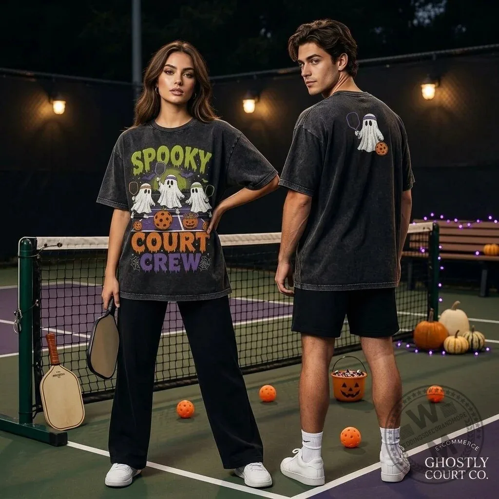 Spooky Court Crew Halloween Pickleball Ghost Sports Distressed T-Shirt