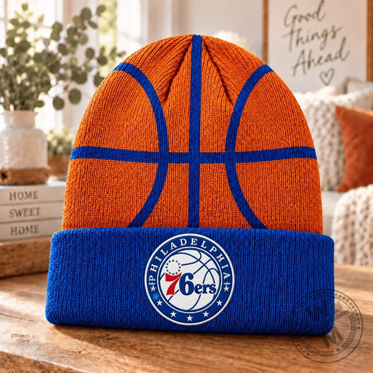 Philadelphia 76ers Basketball Orange and Blue Knit Beanie Cap Hat