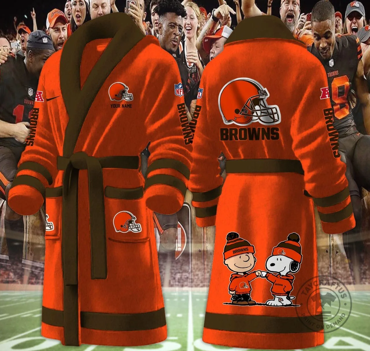 Cleveland Browns Football Team Snoopy Charlie Brown Fleece Bathrobe