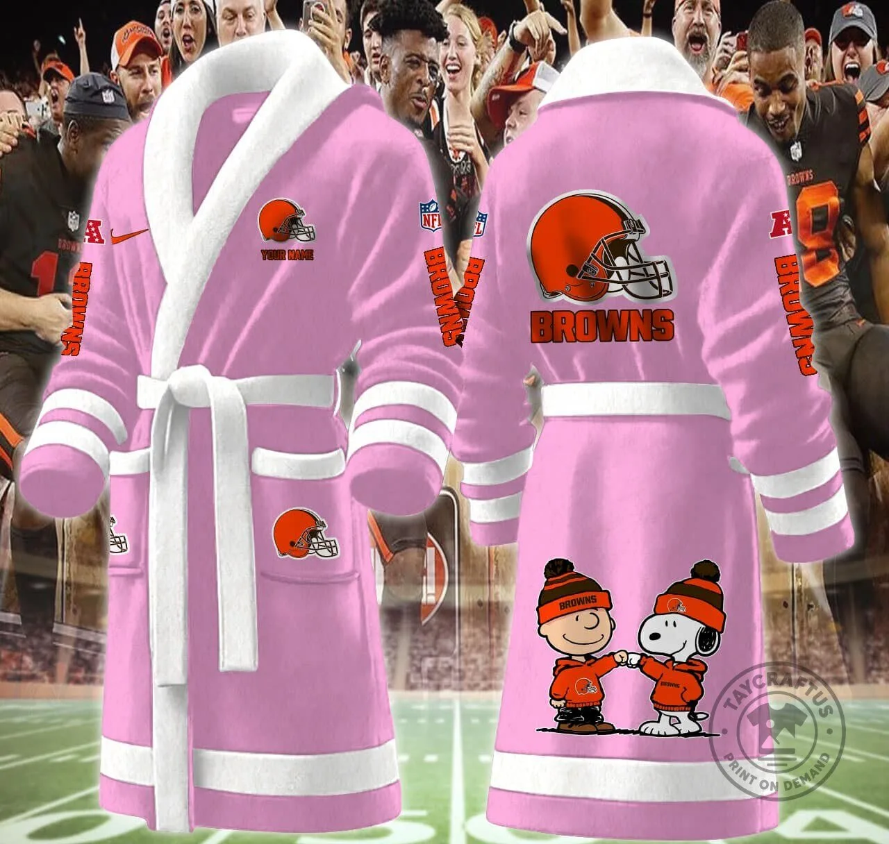 Cleveland Browns Football Team Snoopy Charlie Brown Fleece Bathrobe 12 Cleveland Browns Football Team Snoopy Charlie Brown Fleece Bathrobe