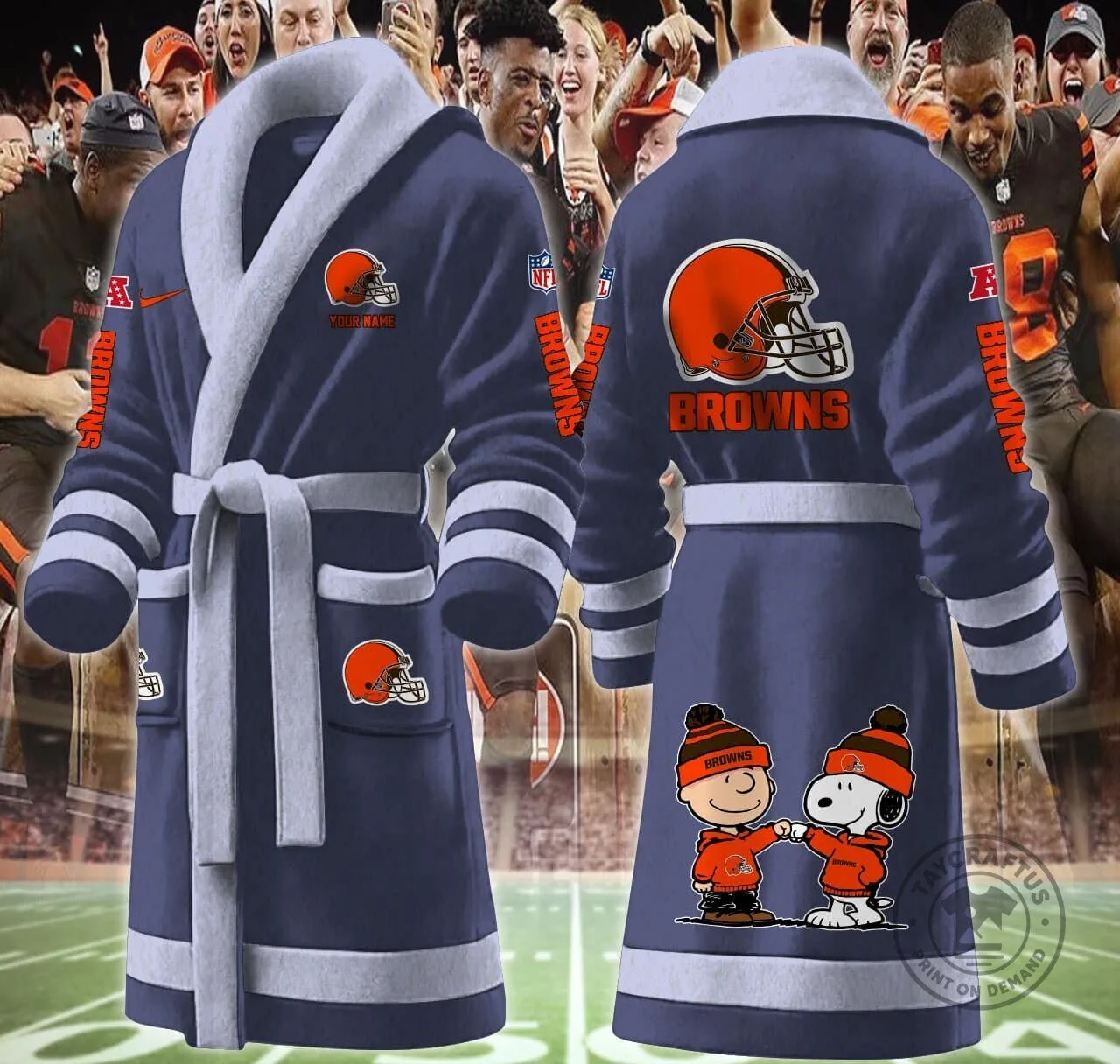 Cleveland Browns Football Team Snoopy Charlie Brown Fleece Bathrobe 16 Cleveland Browns Football Team Snoopy Charlie Brown Fleece Bathrobe