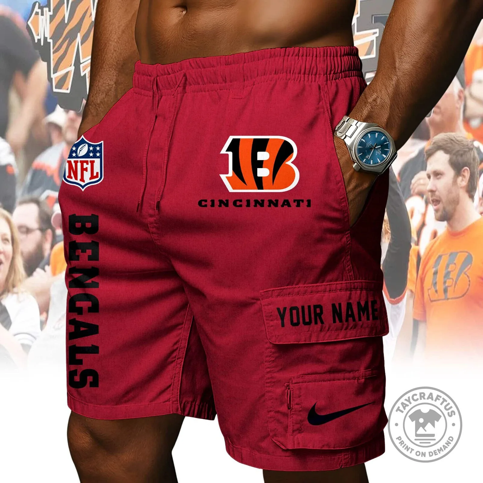 Cincinnati Bengals NFL Football Team Orange Athletic Shorts 9 Cincinnati Bengals NFL Football Team Orange Athletic Shorts