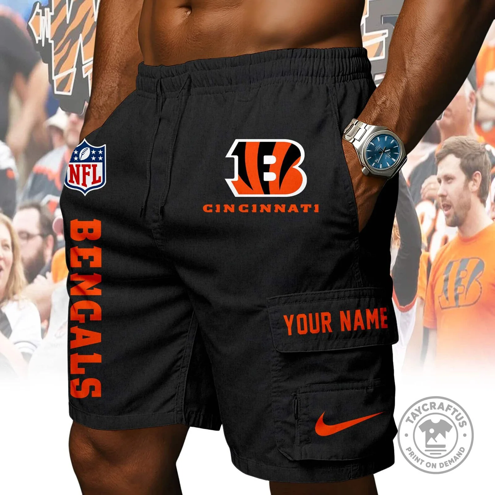 Cincinnati Bengals NFL Football Team Orange Athletic Shorts 10 Cincinnati Bengals NFL Football Team Orange Athletic Shorts