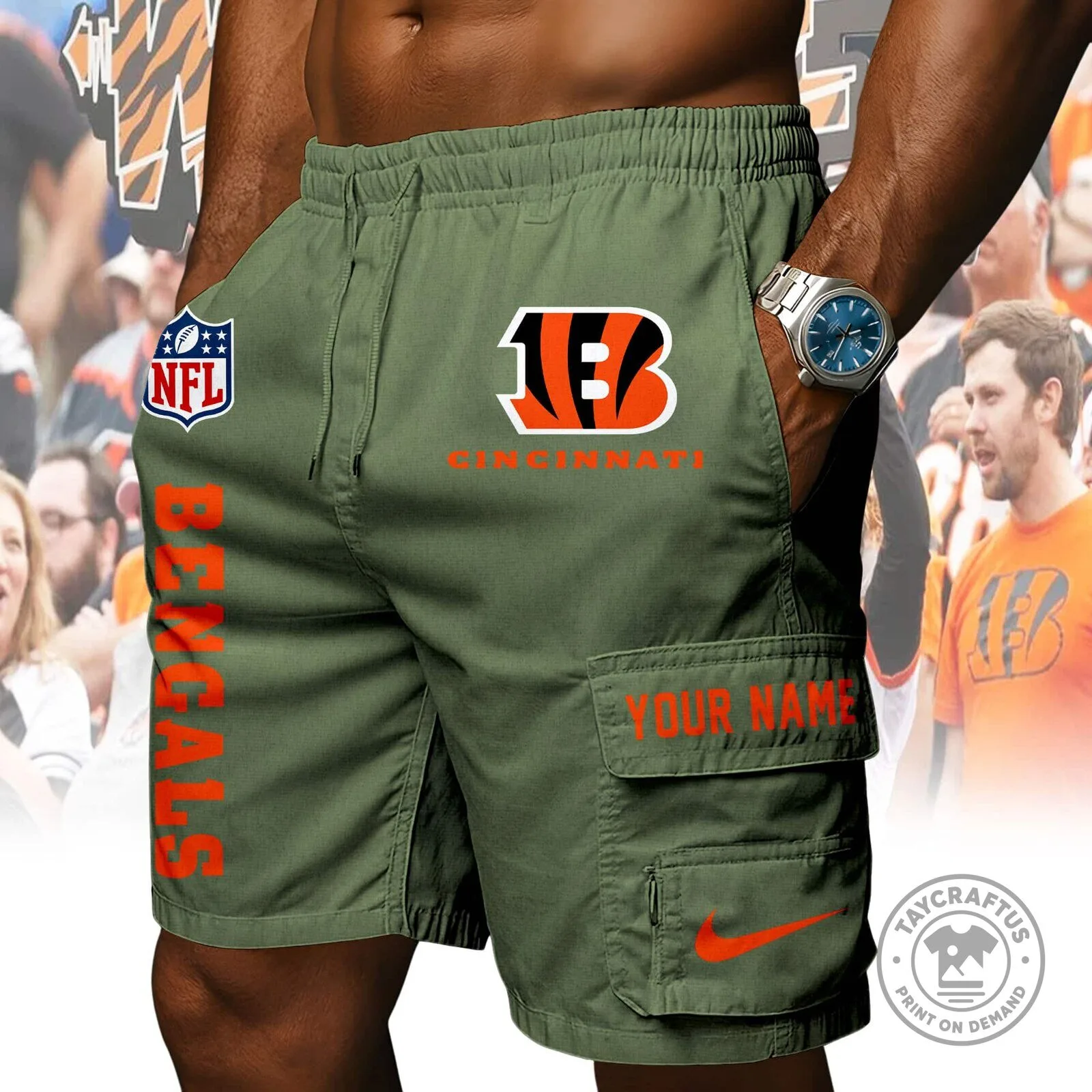 Cincinnati Bengals NFL Football Team Orange Athletic Shorts 12 Cincinnati Bengals NFL Football Team Orange Athletic Shorts