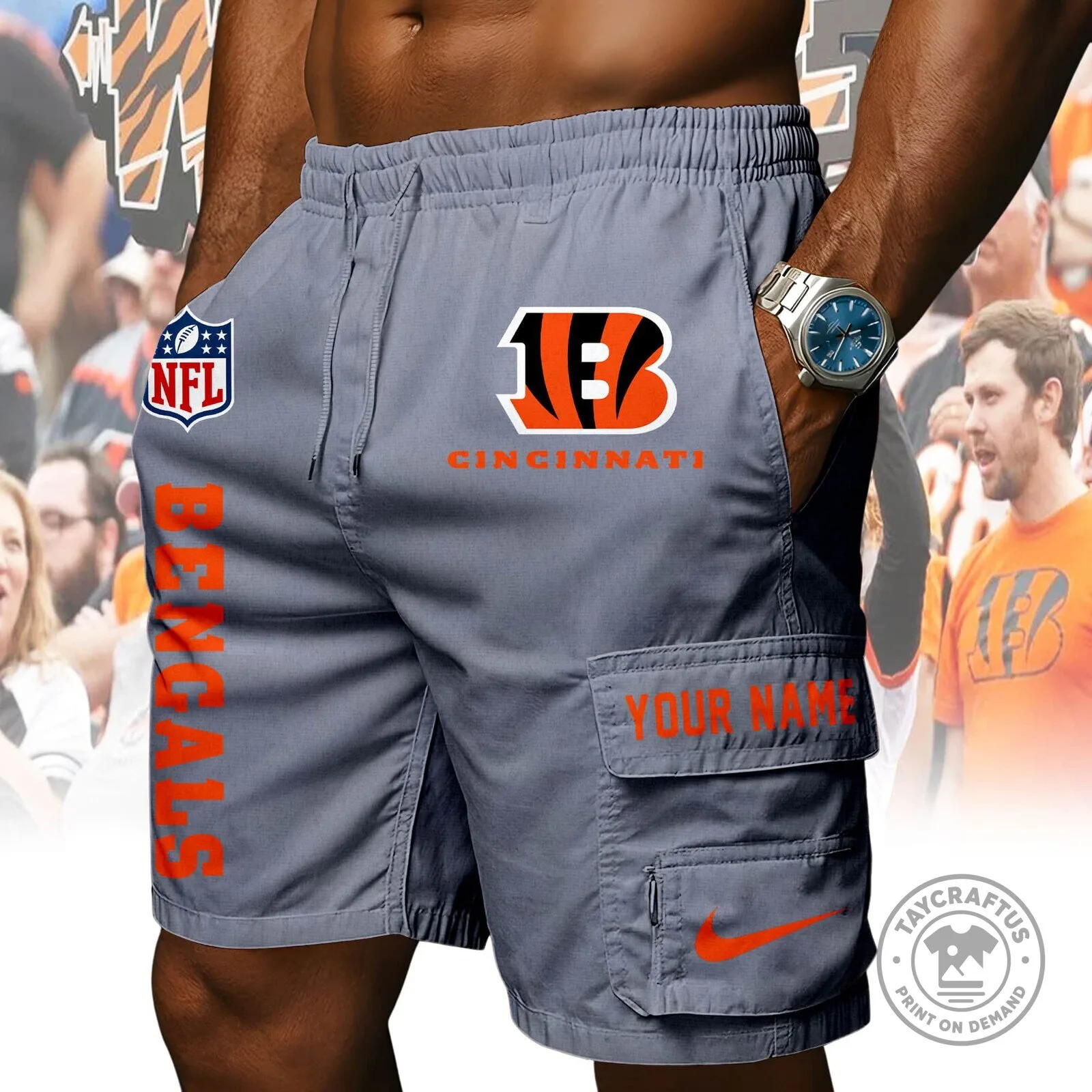Cincinnati Bengals NFL Football Team Orange Athletic Shorts 13 Cincinnati Bengals NFL Football Team Orange Athletic Shorts