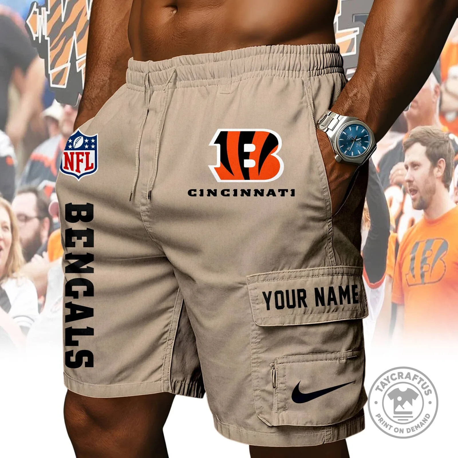 Cincinnati Bengals NFL Football Team Orange Athletic Shorts 14 Cincinnati Bengals NFL Football Team Orange Athletic Shorts
