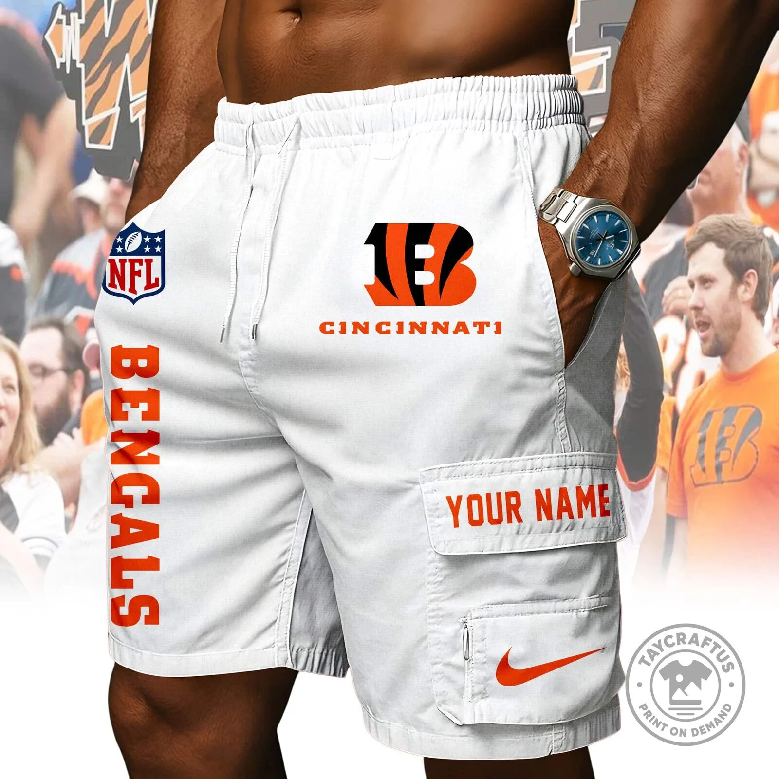 Cincinnati Bengals NFL Football Team Orange Athletic Shorts 15 Cincinnati Bengals NFL Football Team Orange Athletic Shorts