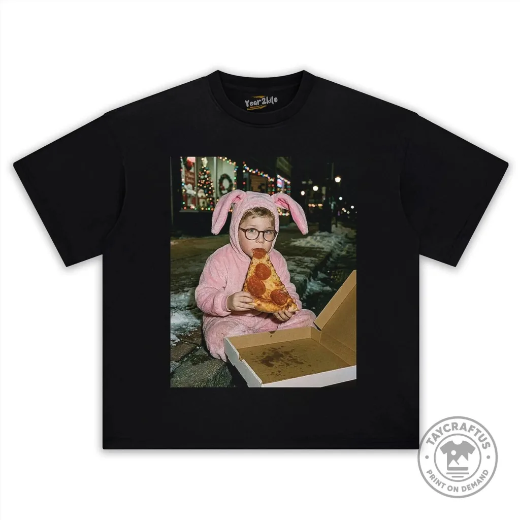 A Christmas Story Ralphie Bunny Suit Pizza Eating T-Shirt A Christmas Story Ralphie Bunny Suit Pizza Eating T-Shirt