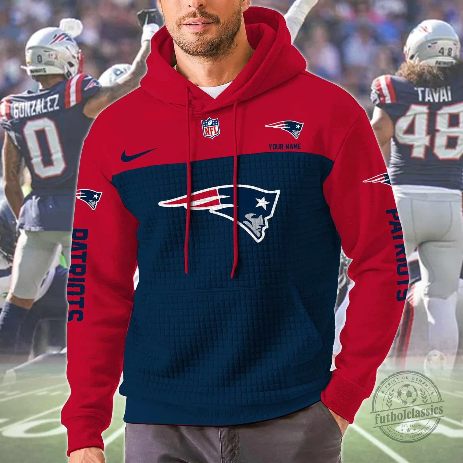 New England Patriots NFL Football Team Red Blue Hoodie