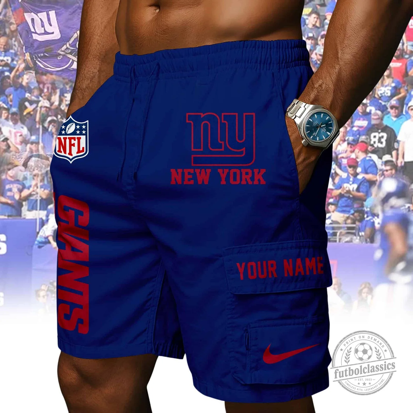 New York Giants NFL Football Team Royal Blue Athletic Shorts
