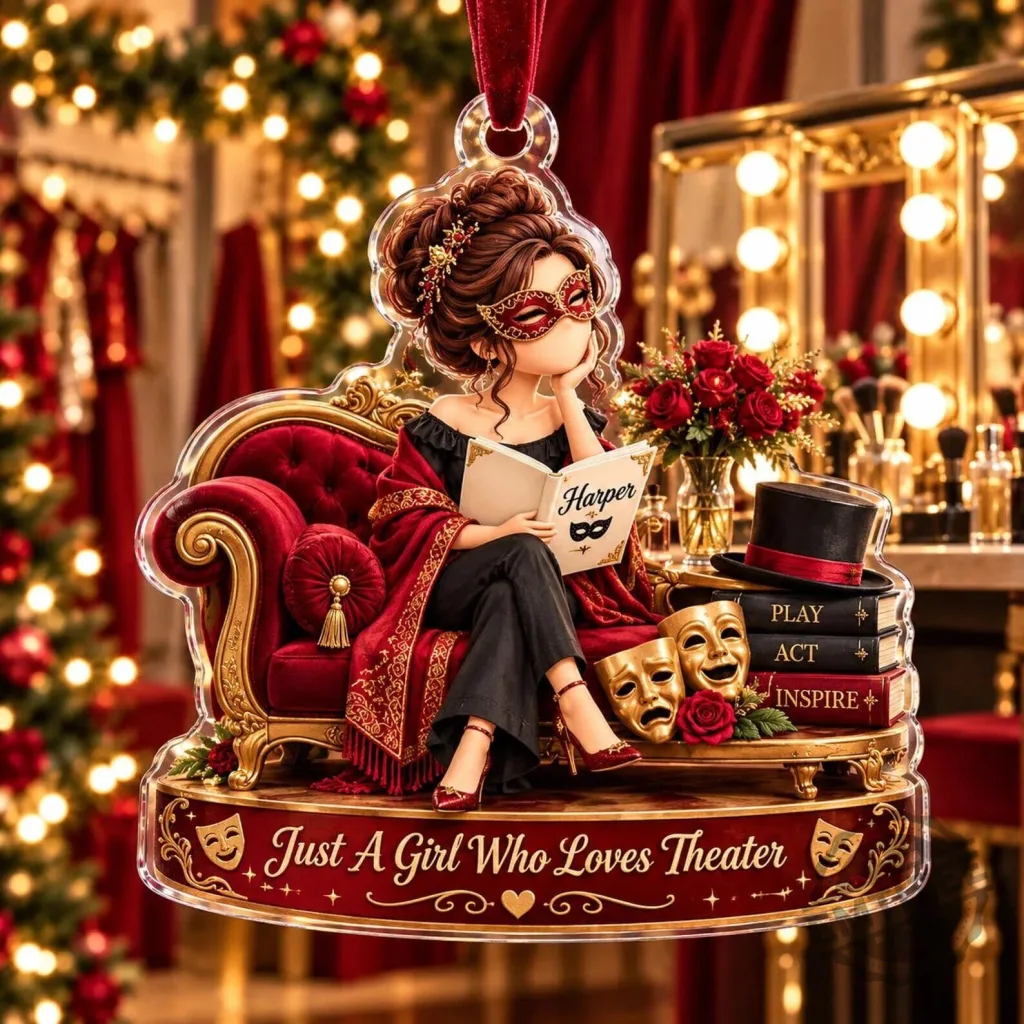 Personalized Theater Girl Reading Book Christmas Ornament Personalized Theater Girl Reading Book Christmas Ornament