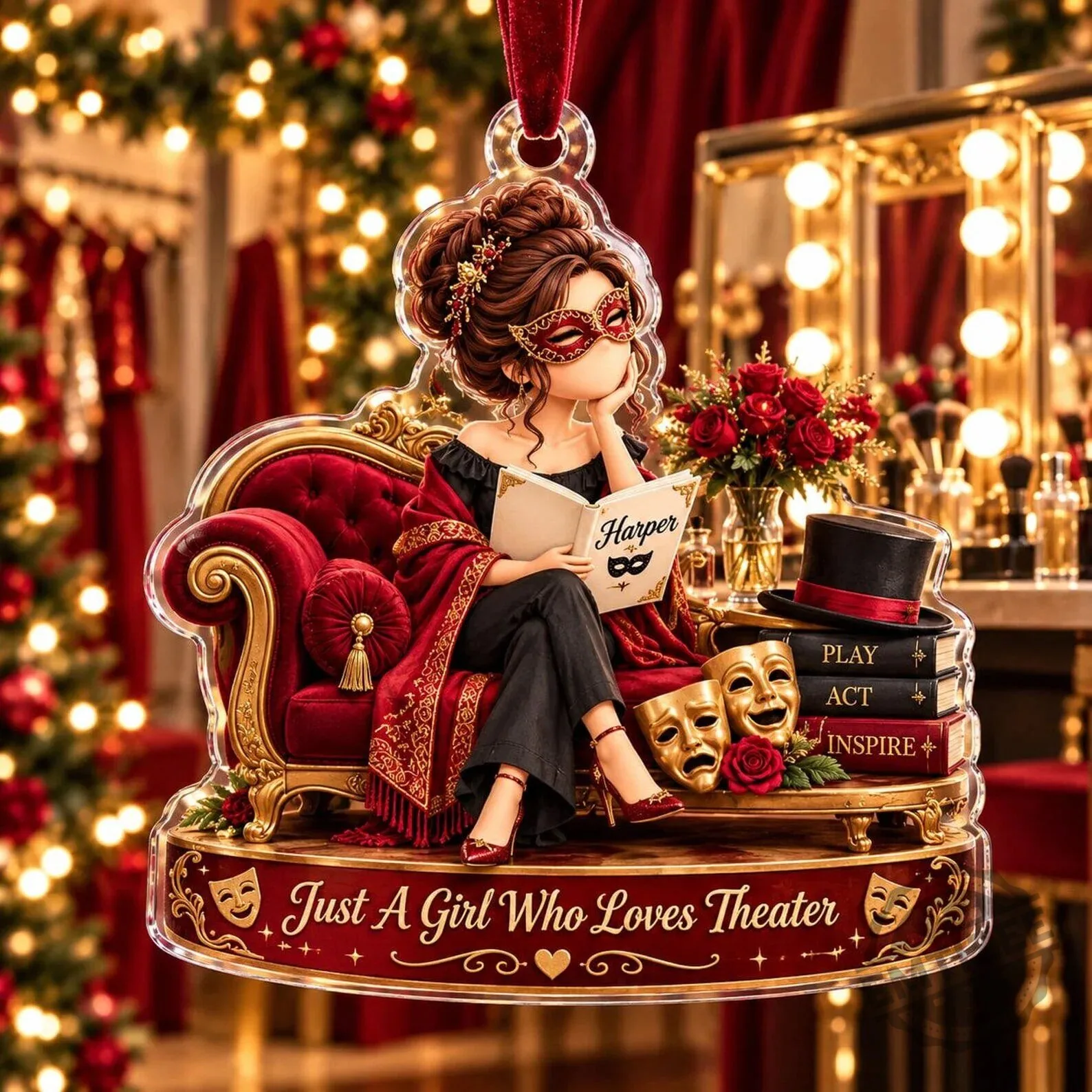 Personalized Theater Girl Reading Book Christmas Ornament
