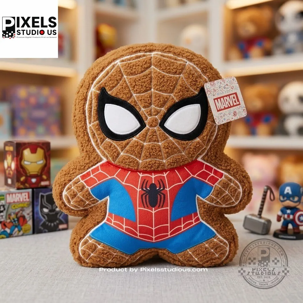 Marvel Gingerbread Spider-Man Throw Plush Pillow 5 Marvel Gingerbread Spider-Man Throw Plush Pillow 3D shirt or sports jersey with all-over print design