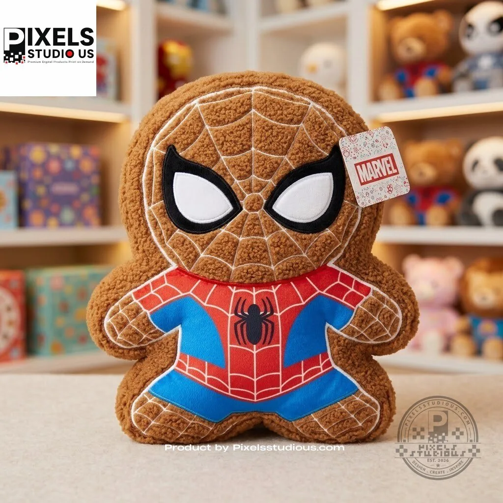 Marvel Gingerbread Spider-Man Throw Plush Pillow 7 Marvel Gingerbread Spider-Man Throw Plush Pillow 3D shirt or sports jersey with all-over print design