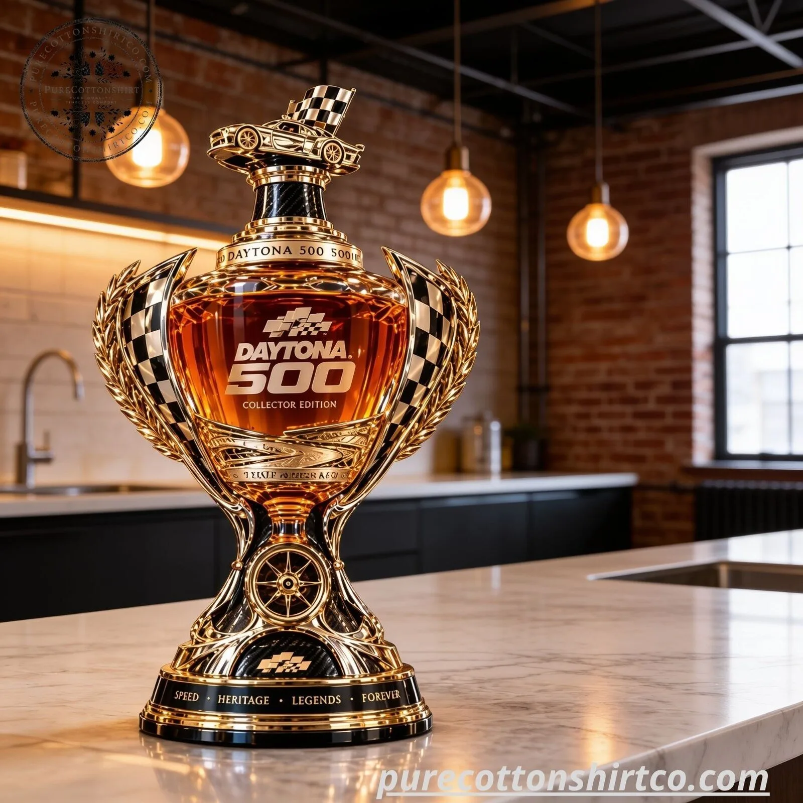 Daytona 500 Trophy Whiskey Decanter - Collector Edition Glass Racing Bottle 5 Daytona 500 Trophy Whiskey Decanter - Collector Edition Glass Racing Bottle