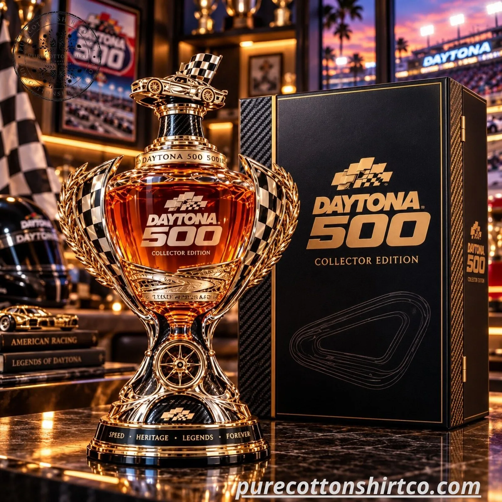 Daytona 500 Trophy Whiskey Decanter - Collector Edition Glass Racing Bottle 6 Daytona 500 Trophy Whiskey Decanter - Collector Edition Glass Racing Bottle