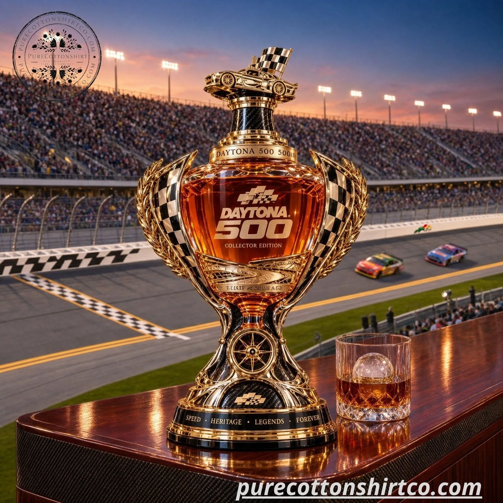 Daytona 500 Trophy Whiskey Decanter - Collector Edition Glass Racing Bottle 7 Daytona 500 Trophy Whiskey Decanter - Collector Edition Glass Racing Bottle